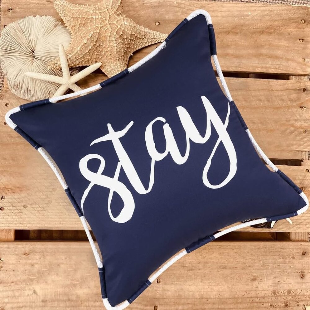 NWT SIT & STAY Outdoor pillow covers w/Rope Trim 18x18 (Set)